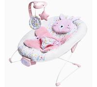 LADIDA Transat pour bébé de la naissance à 6 mois, balancelle bébé avec 3 vitesses et 8 chansons apaisantes, siège vibrant pour nourrisson avec barre de jeux amovible, portable et léger (Lapin Rose)