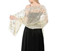 Ladiery Châle Femme floral en dentelle triangulaire écharpe,sac à franges en maille douce pour robe de soirée de mariage