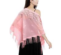 Ladiery Châle Femme floral en dentelle triangulaire écharpe,sac à franges en maille douce pour robe de soirée de mariage