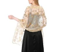 Ladiery Châles et écharpes à paillettes pour robes de soirée, châles de mariage en maille transparente étincelante pour femme pour soirée, Beige doré., 190*60 CM/75*24 INCH
