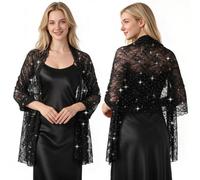 Ladiery Châles et écharpes scintillantes pour robes de soirée, châle de mariage en dentelle à paillettes avec strass, étole formelle pour fête, Noir 1, Taille unique