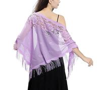 Ladiery Châles et écharpes triangulaires en dentelle pour robes de soirée avec pompons pour soirée châles de mariage en maille, violet clair, 180×70 cm / 71" x 28"