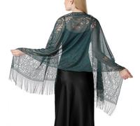 Ladiery Foulard en dentelle florale pour femme à frange, écharpe en maille douce pour robe de soirée de mariage, vert foncé, 72.8” x 24.8” (185 × 63 cm)
