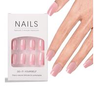 Ladiery Lot de 24 faux ongles à pression solides carrés moyens, roses, réutilisables, légers, avec kit d'outils de colle, pour mariage, festival, vacances, cadeau