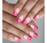 Ladiery Lot de 24 faux ongles artificiels carrés moyens - Rose - Réutilisables - Avec colle - Pour mariage, festival, vacances - Cadeau
