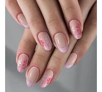 Ladiery Lot de 24 faux ongles artificiels réutilisables en forme d'amande française, taille moyenne, avec fleur violette, avec kit d'outils de colle, pour mariage, festival, vacances, cadeau