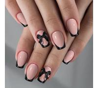 Ladiery Lot de 24 faux ongles carrés moyens - Réutilisables - Légers - Avec colle - Pour mariage, festival, vacances - Noir