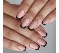 Ladiery Lot de 24 faux ongles carrés moyens - Réutilisables - Légers - Avec colle - Pour mariage, festival, vacances - Noir