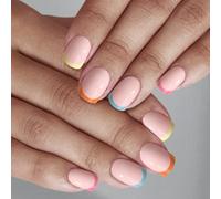 Ladiery Lot de 24 faux ongles courts carrés - Couleur : réutilisables - Avec colle - Pour mariage, festival, vacances - Cadeau