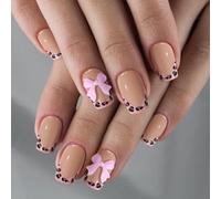 Ladiery Lot de 24 faux ongles courts carrés - Léopard rose - Réutilisables - Faux ongles légers avec colle - Pour mariage, festival, vacances - Cadeau