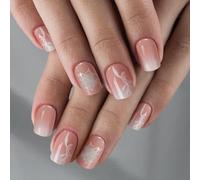 Ladiery Lot de 24 faux ongles courts carrés - Réutilisables - Légers - Avec colle - Pour mariage, festival, vacances - Cadeau