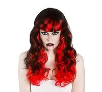 Ladies Black/Red Vampiress Wig (Curly) Halloween Fancy Dress Accessory