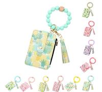 Ladies' Boho Style Wristlet Wallet Keychain with Beaded Tassel Decoration ID Bag Floral Print, Lightweight Feel Compact Size Soft Texture Pouch (Pineapple-B)