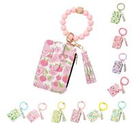 Ladies' Boho Style Wristlet Wallet Keychain with Beaded Tassel Decoration ID Bag Floral Print, Lightweight Feel Compact Size Soft Texture Pouch (Peach-B)