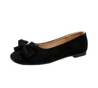 Ladies Bow Flat Single Shoes Velvet Leather Mouth Shallow Square Toe Light Loafer Soft Bottom Coussined Dress Chaussures Confortables pour fêtes, Mariages et Les événements du Soir (Black, 38)