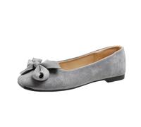 Ladies Bow Flat Single Shoes Velvet Leather Mouth Shallow Square Toe Light Loafer Soft Bottom Coussined Dress Chaussures Confortables pour fêtes, Mariages et Les événements du Soir (Grey, 36)