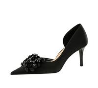 Ladies Casual Office 7cm Bout Pointu Talon Haut côté Escarpins Satin Bow Bout fermé Talons Aiguilles (38,Noir)