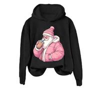 Ladies Christmas Hoodies Graphic Print Sweatshirt Snowman Xmas Top Hooded Blouse Long Sleeve Baggy Pullover Matching Clothes Cute Jumper F-01 (Black, L)