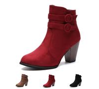 Ladies Chunky Block Heeled Ankle Boots, Mid Heel Boots With Zip Or Buckle | Chunky Stacked Heel Booties Comfortable Mid Heel Round Toe Boots for Ladies