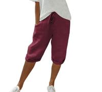Ladies Cotton Linen Trousers Elastic Waist Pants with Pockets Summer Loose Fit Solid Colour Casual Bottoms Basic Pants Activewear B-192