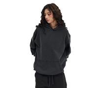 Ladies' large-size hooded shirt, couple style, thick pullover, vintage pure cotton jacket, unisex(Black,M)
