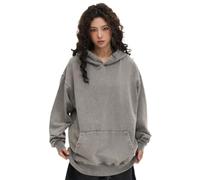 Ladies' large-size hooded shirt, couple style, thick pullover, vintage pure cotton jacket, unisex(Light gray,L)