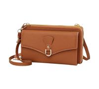 Ladies New Leather Zipper Handbag Fashionable Solid Color Compartment Large Capacity Crossbody Bag(Brown)