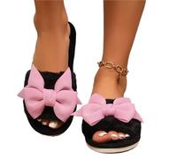 Ladies' Slippers Have A Stylish Winter Vibe With Bow Ties Indoor Soft-Soled Are Comfortable And Warm Pour l'intérieur et l'extérieur(Black,38-39)