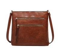 Ladies Soft Leather Retro Simple Fashion Small Square Shoulder Handbag With Large Capacity Pocket(Brown)