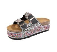 Ladies Summer Colour Blocking Slope Heel Thick Bottom Fish Mouth Large Size Sandals Slippers (Black-b, 37)
