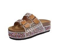 Ladies Summer Colour Blocking Slope Heel Thick Bottom Fish Mouth Large Size Sandals Slippers (Brown-b, 37)