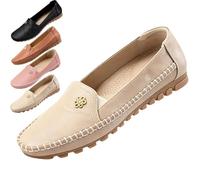 Ladies Walking Shoes Leather, Orthopedic Leather Shoes for Women, Casual Comfort Walking Shoess for Work Travel Shopping Walkings and Wearing at Home (Off-White,36.5)