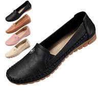 Ladies Walking Shoes Leather, Orthopedic Leather Shoes for Women, Casual Comfort Walking Shoess for Work Travel Shopping Walkings and Wearing at Home (Black,37.5)