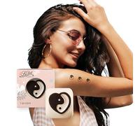 LaDot Tatouage Temporaire pour Enfants et Adultes, Faux Tatouage Doux pour la Peau, Tampon de Tatouage Ephemere pour le Corps et le Bras, Résistant à l'Eau, Ying Yang Cœur