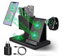 LADSTAG Organiseur de Bureau avec Station de Charge 3-en-1, Support en Cuir, Chargeur sans Fil 15W pour iPhone, Samsung, iWatch, AirPods