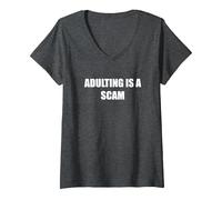 l'adulte est Une arnaque T-Shirt avec Col en V, Femme, Chiné Foncé, XXL