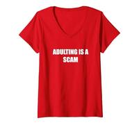 l'adulte est Une arnaque T-Shirt avec Col en V, Femme, Rouge, XXL