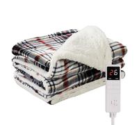 Ladung Couverture chauffante électrique 130 x 160 cm - avec Motif à Carreaux, 9 Niveaux de Chaleur et minuterie de 9 Heures, pour Une Utilisation Simple - Blanc/Rouge/Noir