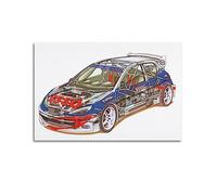LADV Poster de voiture de course de rallye pour Peugeot 206WRC, tableau d'anatomie, peinture décorative sur toile, œuvres d'art murales, image 30 x 45 cm
