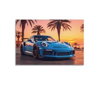 LADV Poster de voiture de course Miami Blue 911 GT3 RS - Impression sur toile décorative - 30 x 45 cm