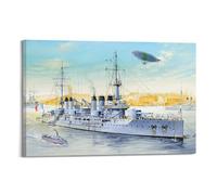 LADV Poster vintage de cuirassé de la marine française pré-cuirassé pré-Dreadnought - Impression sur toile d'œuvre d'art murale - 50 x 75 cm