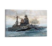 LADV Poster vintage de la Seconde Guerre mondiale sur toile Motif Battleship 1943 HMS Rodney 20 x 30 cm