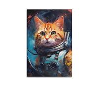 LADV Poster visuel animal style peinture à l'huile Chat astronaute Peinture décorative sur toile Œuvres murales 40 x 60 cm