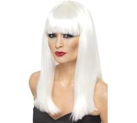 Lady Gaga Blanc Perruque Longue Ondulé Franges 80's Glamour Femmes Déguisement