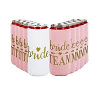 LADY&HOME Bachelorette Slim Can Coolers for Bridesmaid, Set of 10 Bride and Team Bride Can Cooler for Bachelorette Party Favors and Decorations for Wedding（Pink Team,Slim)