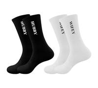 LADY&HOME Chaussettes de mariage pour mariés, cadeaux de mariage, cadeaux de fiançailles pour les couples, les jeunes mariés, T : Hubby & Wifey (noir et blanc), 6-12