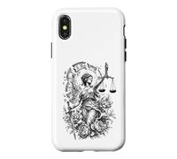 Lady Justice Horloge brisée Écailles d'épée Art Floral Coque pour iPhone X/XS