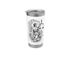 Lady Justice Horloge brisée Écailles d'épée Art floral Gobelet isotherme en acier inoxydable double paroi