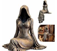 Lady Reaper - Figurine éthérée à capuche, statue mystérieuse 2026, décoration d'étagère, robe noire, sculpture effrayante 3D, statue de table en résine, statue assise de table, décoration d'intérieur