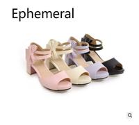 Lady Sweet Cute Bow Sandales Med Talon Bout Ouvert Chaussures D'été Semelle Épaisse Boucle Sangle Pompes Couleur Bonbon Solide Grande Taille 47-3 Violet pink buckle 5cm